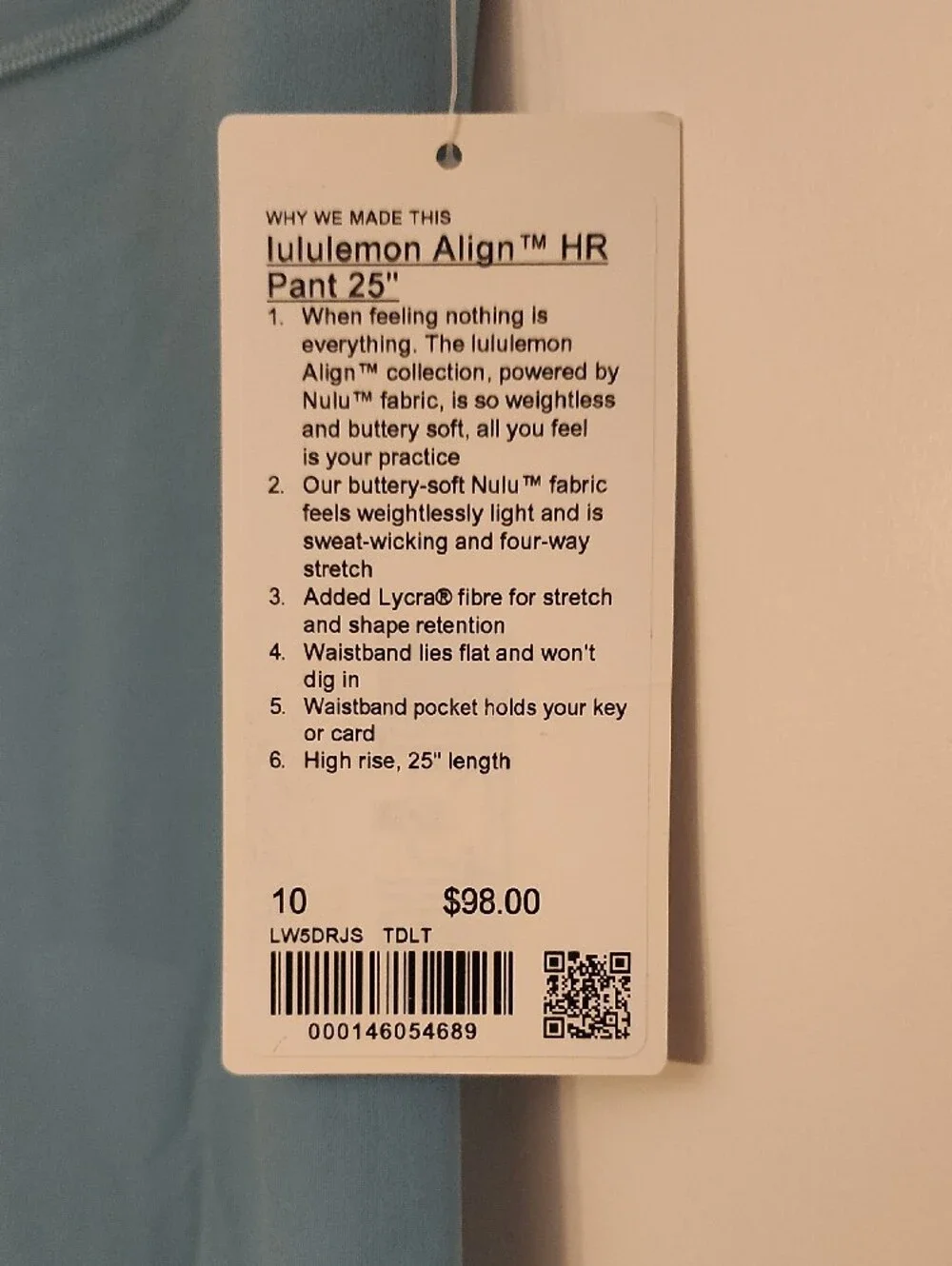 lululemon athletica light blue high-rise Align HR pant tag